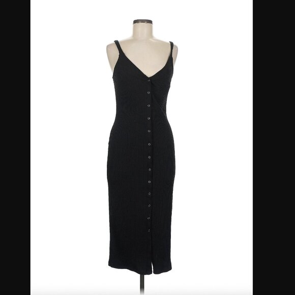 All in Favor Black Ribbed Button-Front Slip Dress – Size M - Picture 2 of 6